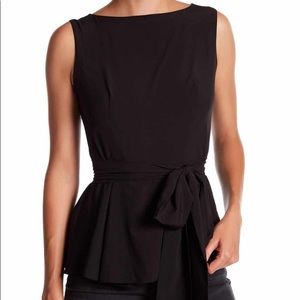 NWT Black Fitted Sleeveless Blouse With Tie Belt